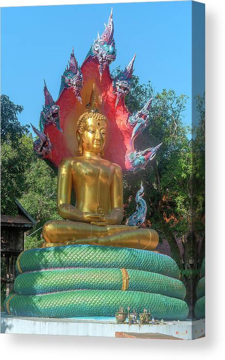 Scenic Canvas Print featuring the photograph Wat Burapa Buddha Image on Naga Throne DTHU1397 by Gerry Gantt