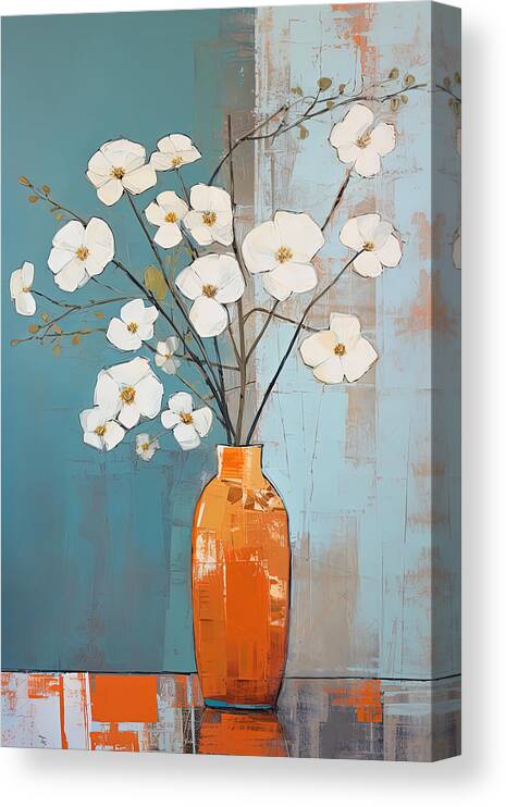 Flower Canvas Print featuring the painting White and Turquoise Floral Art by Lourry Legarde