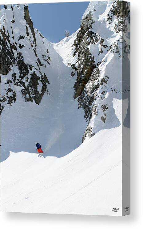 Utah Canvas Print featuring the photograph Wolverine Cirque Skier - Big Cottonwood Canyon, Utah - IMG_0412e by Brett Pelletier