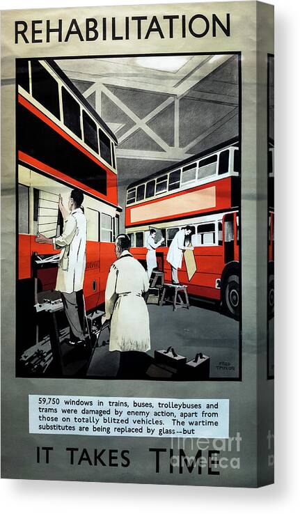 World War 2 Canvas Print featuring the photograph World War 2 London Bus Rehabilitation Poster by M G Whittingham