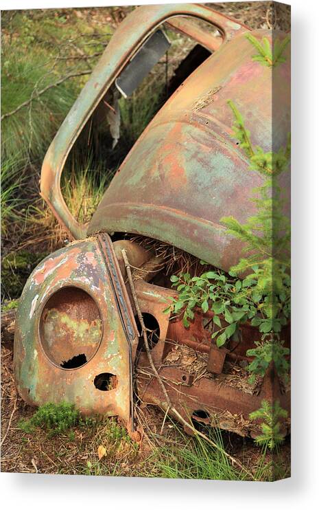 Damaged Canvas Print featuring the photograph Wreck of a classic car by Pejft