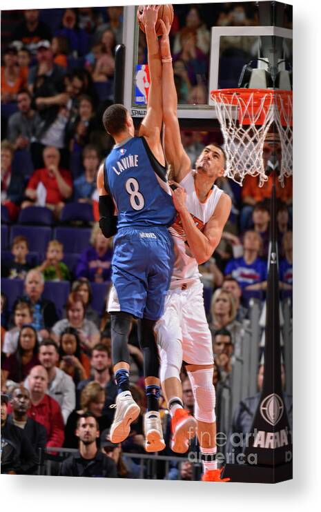 Nba Pro Basketball Canvas Print featuring the photograph Zach Lavine and Alex Len by Barry Gossage