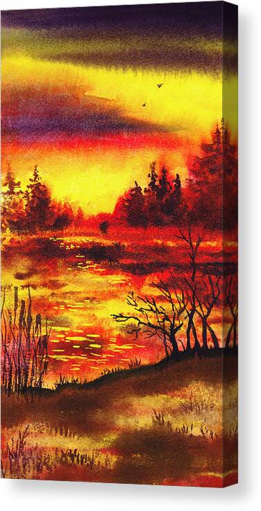 Lake Canvas Print featuring the painting Bright Sunset by Irina Sztukowski