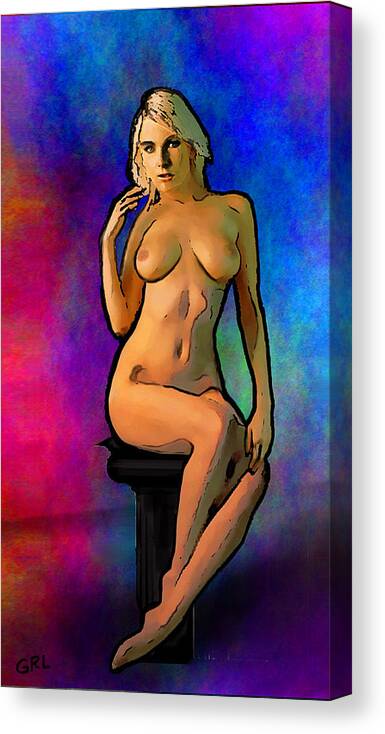 Female Canvas Print featuring the painting FINE ART FEMALE NUDE POSING SEATED Original Art by G Linsenmayer