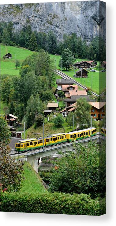 Photography Canvas Print featuring the photograph High Angle View Of A Train From Wengen by Panoramic Images