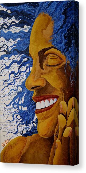 African American Female Portrait With Indigo Hair Canvas Print featuring the painting Joy by William Roby