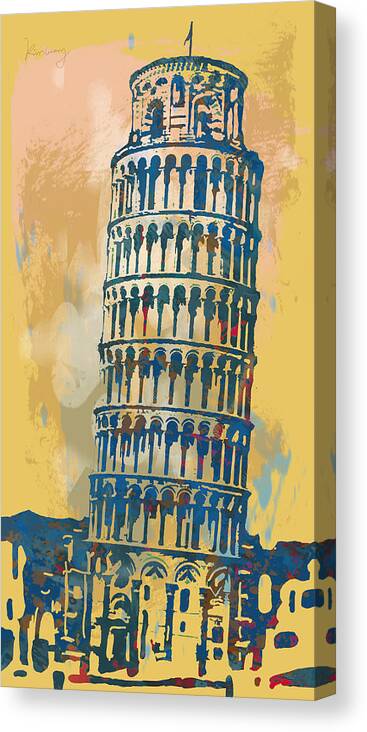 Italy Cathedral Of St. Basil Canvas Print featuring the drawing Leaning Tower of Pisa - pop stylised art poster  by Kim Wang