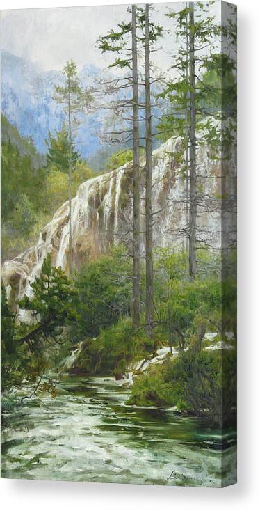 Landscape Canvas Print featuring the painting Mountain streams by Victoria Kharchenko