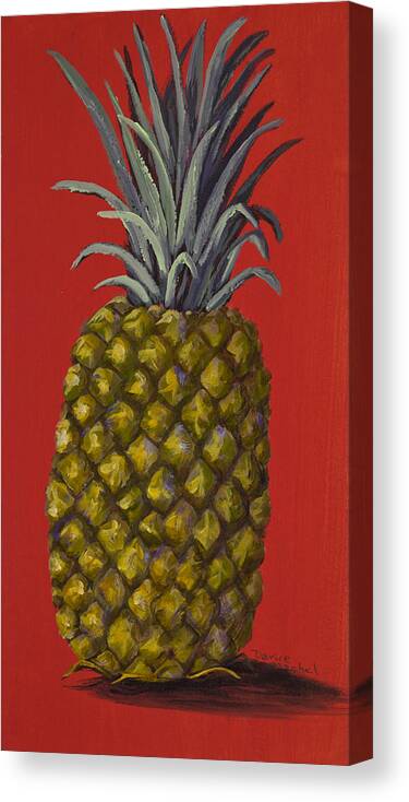 Fruit Canvas Print featuring the painting Pineapple on Red by Darice Machel McGuire