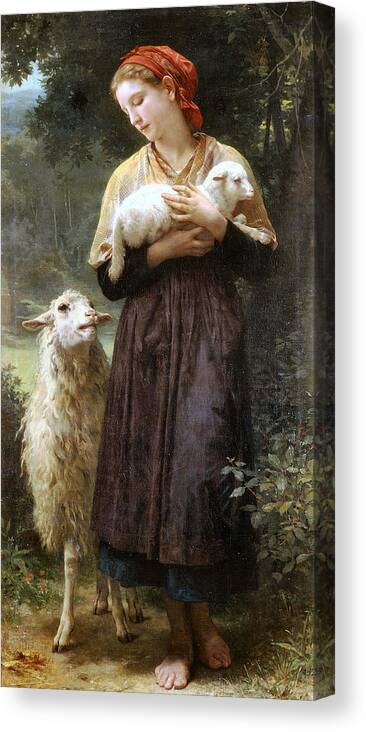 The Newborn Lamb Canvas Print featuring the digital art The Newborn Lamb by William Bouguereau