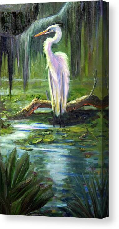 Egret Canvas Print featuring the painting Island Monarch by Marlyn Boyd