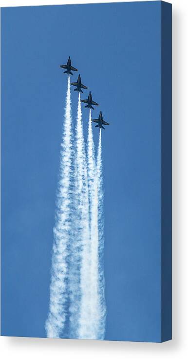 Blue Angels Canvas Print featuring the photograph Blue Angels over Chicago Lakefront #1 by Lev Kaytsner