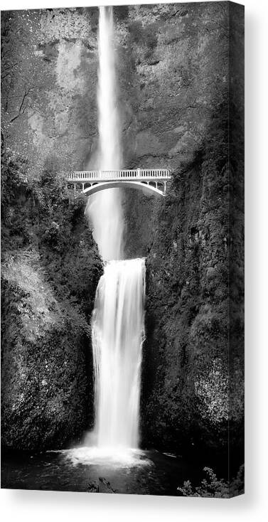 Multnomah Falls Canvas Print featuring the photograph Cascading Waterfall BW by Athena Mckinzie