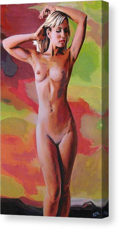 Original Canvas Print featuring the painting Fine Art Female Nude Jennie Standing Multimedia Painting by G Linsenmayer