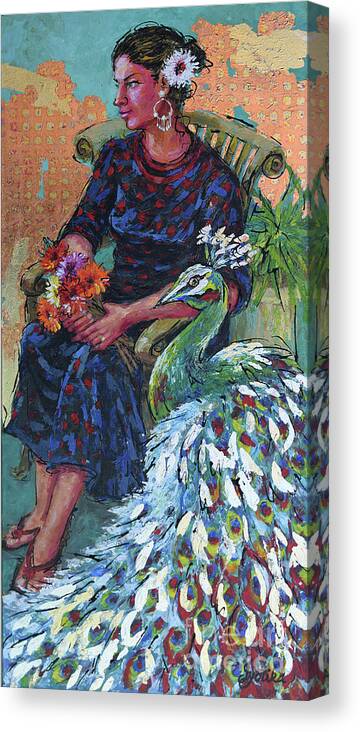 Woman Sitting In Garden Canvas Print featuring the painting Garden Bliss by Jyotika Shroff