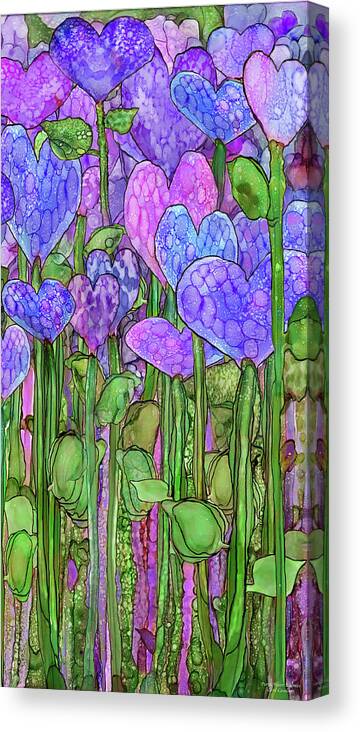 Carol Cavalaris Canvas Print featuring the mixed media Heart Bloomies 2 - Purple by Carol Cavalaris