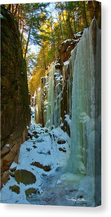 Landscape Canvas Print featuring the photograph Ice At The Flume by Harry Moulton