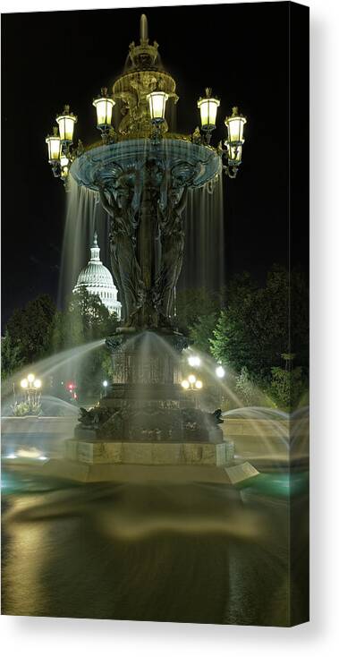 Light And Water Canvas Print featuring the photograph Light and Water Fountain - Bartholdi Park Washington DC by Doolittle Photography and Art