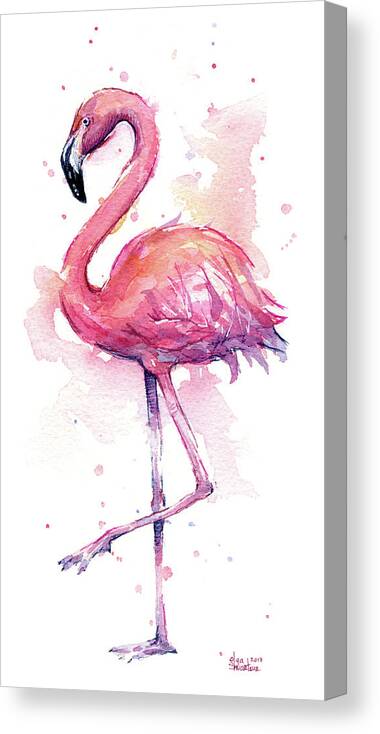 Flamingo Canvas Print featuring the painting Pink Flamingo Watercolor Tropical Bird by Olga Shvartsur