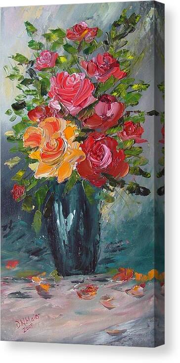 Roses Painting Canvas Print featuring the painting Roses in a Vase by Dorothy Maier