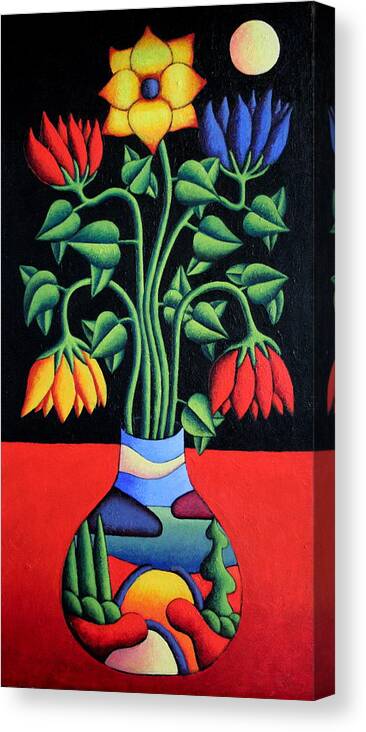 Softvase Canvas Print featuring the painting Softvase avec flowers by moonlight by Alan Kenny