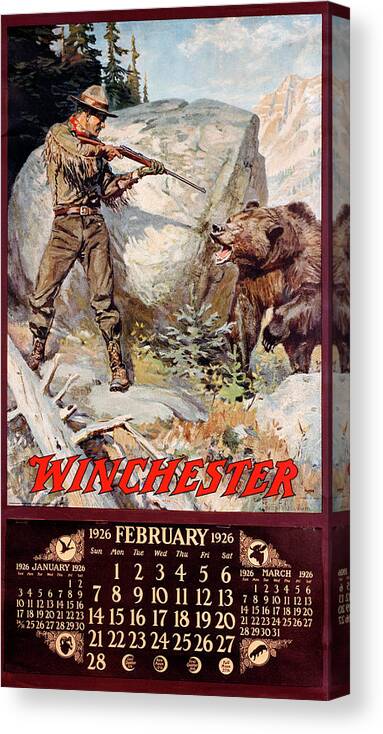 Outdoor Canvas Print featuring the painting 1926 Winchester Repeating Arms And Ammunition Calendar by Philip R Goodwin