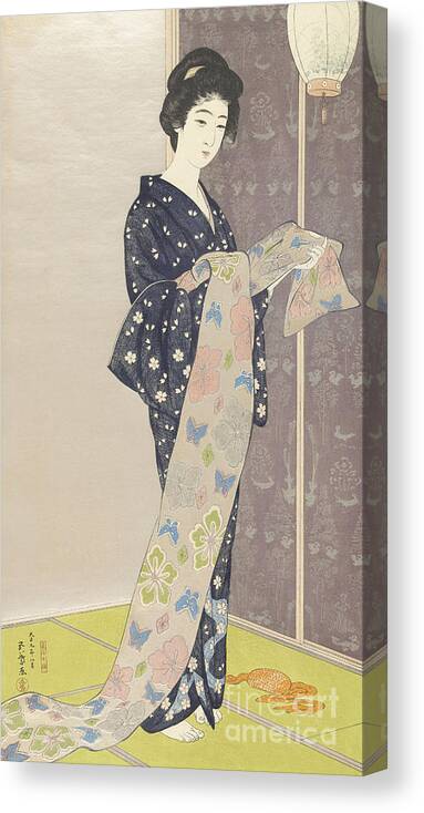 Young Woman In A Summer Kimono Canvas Print featuring the painting Young woman in a summer kimono, 1920 by Goyo Hashiguchi
