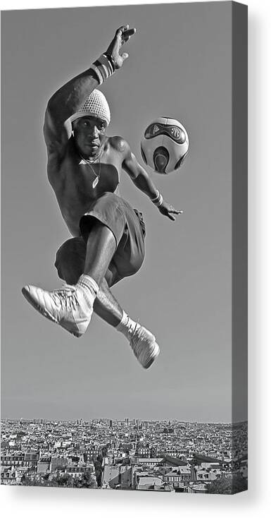Soccer Canvas Print featuring the photograph Aerial Dance With A Soccer Ball by Rodrigo Marin