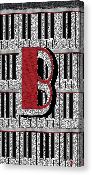 Piano Canvas Print featuring the digital art Piano Deco Monogram B by Cecely Bloom
