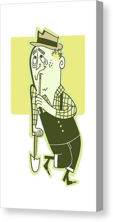 Adult Canvas Print featuring the drawing Thinking Farmer with Pencil and Shovel by CSA Images