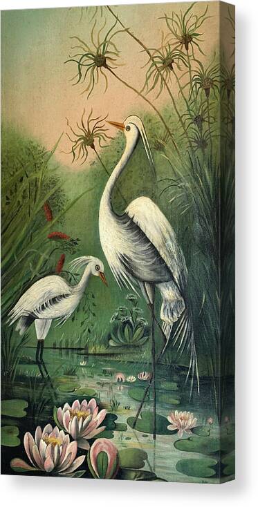 Vintage Canvas Print featuring the painting Vintage Painting of Egrets by Marilyn Hunt
