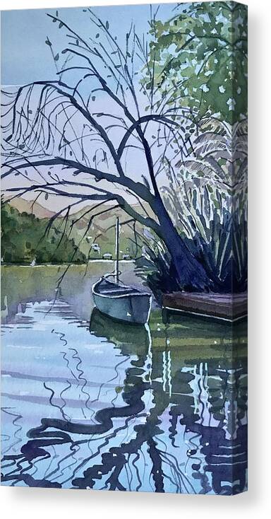 Canoe Canvas Print featuring the painting The Lonely Canoe #2 by Luisa Millicent