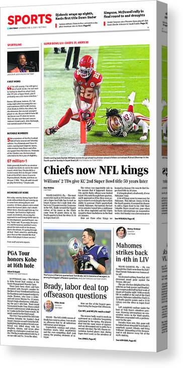 Usa Today Canvas Print featuring the digital art 2020 Chiefs vs. 49ers USA TODAY SPORTS SECTION FRONT by Gannett