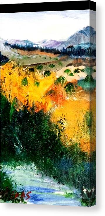 Landscape Canvas Print featuring the painting Colorado Artist on a train by Julie TuckerDemps