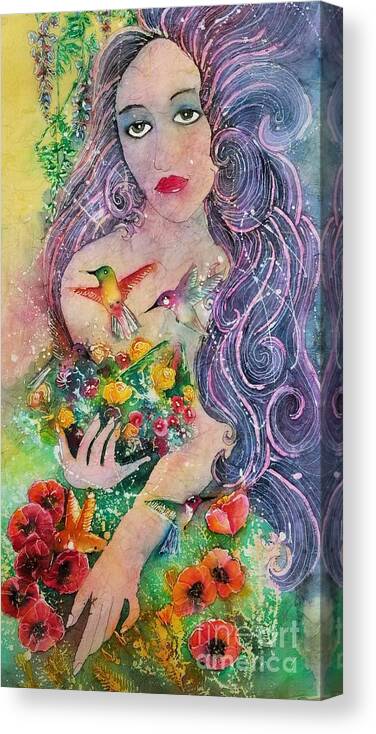 Garden. Goddess Canvas Print featuring the painting Garden Goddess of the Hummingbird by Carol Losinski Naylor