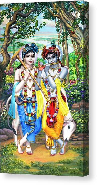 Krishna Canvas Print featuring the painting Krishna and Balaram by Vrindavan Das