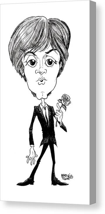 Caricature Canvas Print featuring the drawing Paul McCartney by Mike Scott