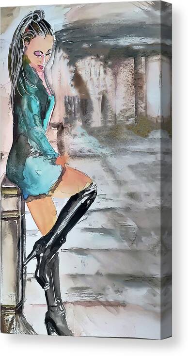 Sitting Canvas Print featuring the painting Sitting On The Post by Lisa Kaiser