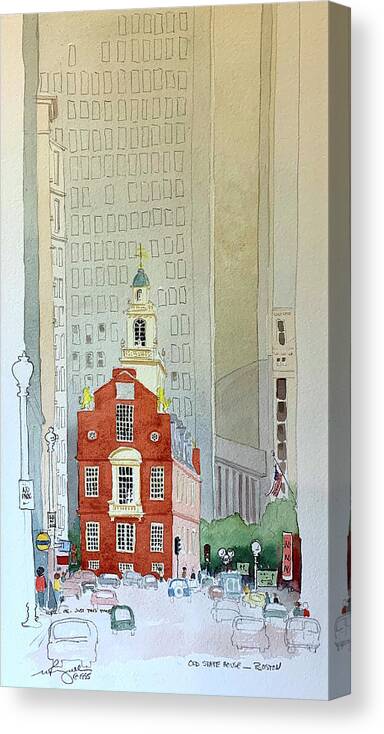 Architecture Canvas Print featuring the painting The State House by William Renzulli