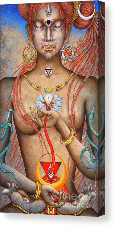 Yogini Canvas Print featuring the painting Yogini. Shakti by Vrindavan Das