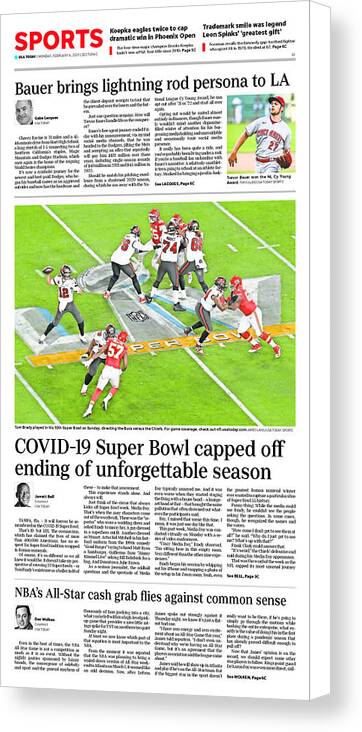 2021 Buccaneers Vs. Chiefs Usa Today Sports Section Front Canvas Print