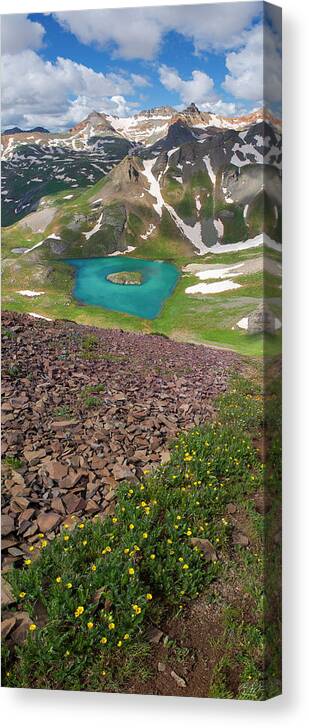 Vertical Canvas Print featuring the photograph Island Lake Vertical Panorama by Aaron Spong