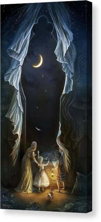 Girls Canvas Print featuring the digital art Sisters in the Moonlight by Alejandro Dini