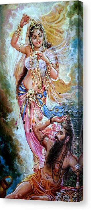 Vishwamitra Canvas Print featuring the painting Vishwamitra Menaka by Mayur Sharma