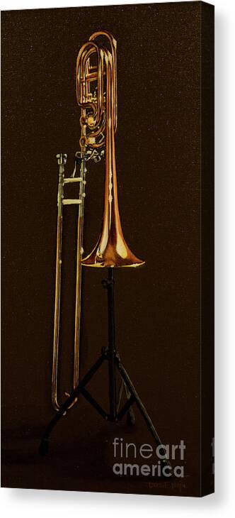 Trombone Canvas Print featuring the painting Bill's Bone by Laurie Tietjen