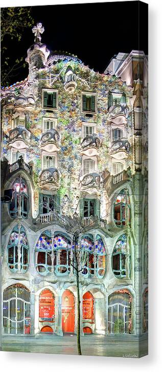 Casa Batllo Canvas Print featuring the photograph Casa Batllo at night - Gaudi by Weston Westmoreland