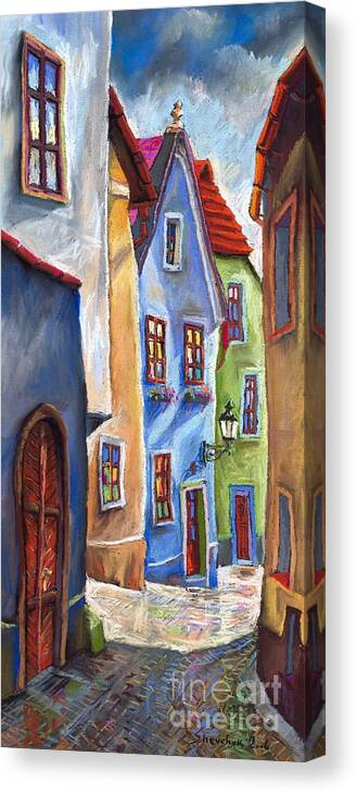 Cityscape Canvas Print featuring the painting Cesky Krumlov Old Street by Yuriy Shevchuk