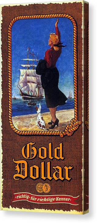 Vintage Canvas Print featuring the mixed media Gold Dollar - Cigarettes - Vintage Advertising Poster by Studio Grafiikka