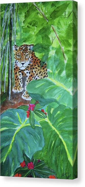Jungle Canvas Print featuring the painting Jungle Jaguar by Ellen Levinson