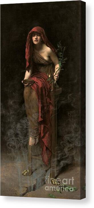 printed image on pure canvas fabric Canvas print 20 x 40 cm: Priestess of Delphi by John Collier ready-to-hang wall picture canvas print stretched on canvas frame